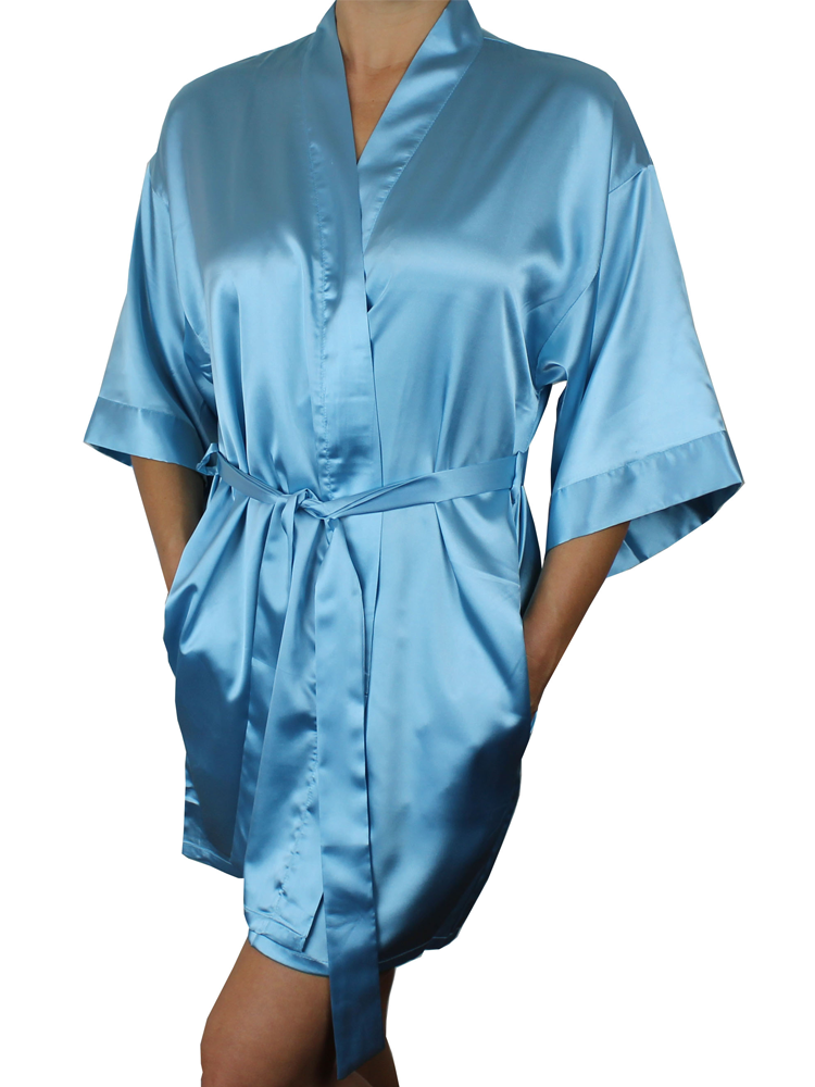 Royal Blue Satin Kimono Robe