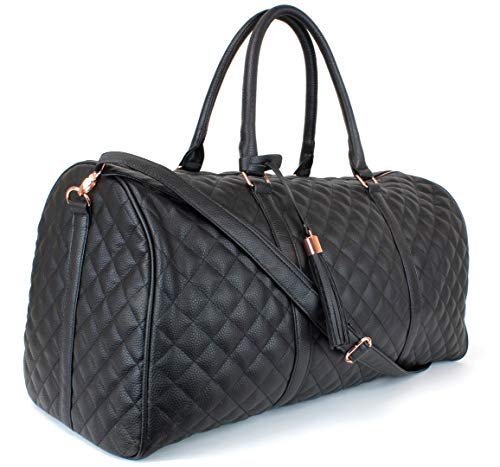  Women's Large Travel Tote Quilted Purse and Work Laptop Handbag  - Rose Gold Hardware With Satin Interior - Black : Clothing, Shoes & Jewelry